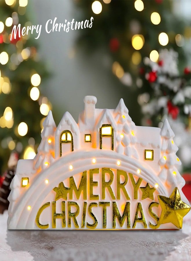 VCUTEKA Christmas Village House Lighted Indoor Decorations White Ceramic Houses with LED Light Merry Christmas Village Collectible Buildings Figurines Ceramic House Light up Figurine for Holiday Xmas Decor - Image 4
